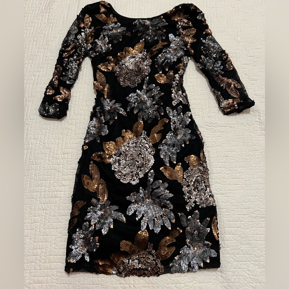 Lovely Day Black, Copper, Gold Silver Sequin Bodycon Embellished Dress Size S